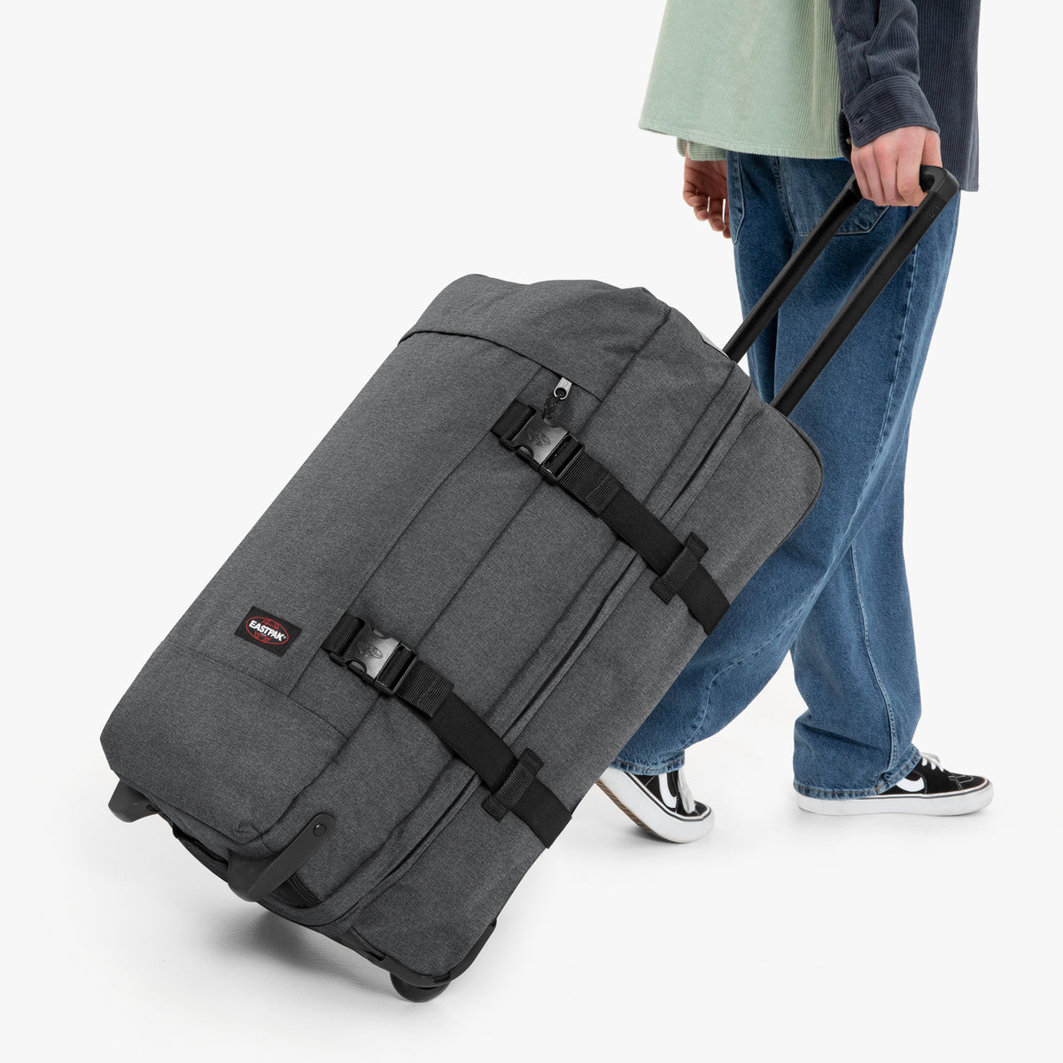 Tranverz M Black Denim Wheeled Luggage Eastpak